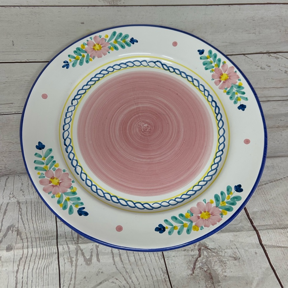 Jennifer Moore for the Home Hand painted Floral Platter Pink Blue Made in Italy